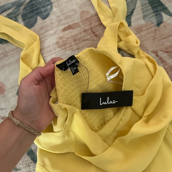 LULU’S Summer Invite Yellow Tie-Strap Tiered Midi Dress - Picture 6 of 6